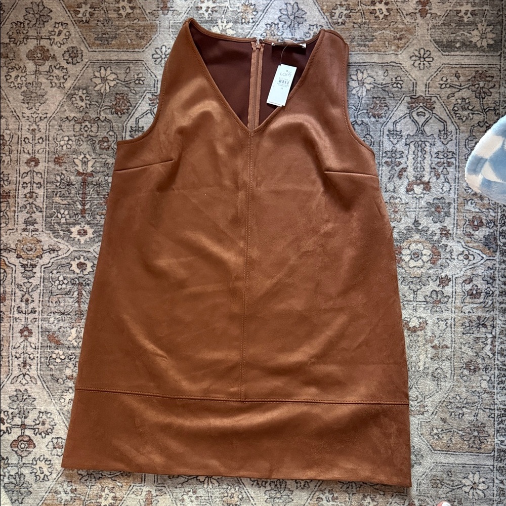LOFT Leather-Look Suede Sleeveless slip Mini Dress in Cinnamon